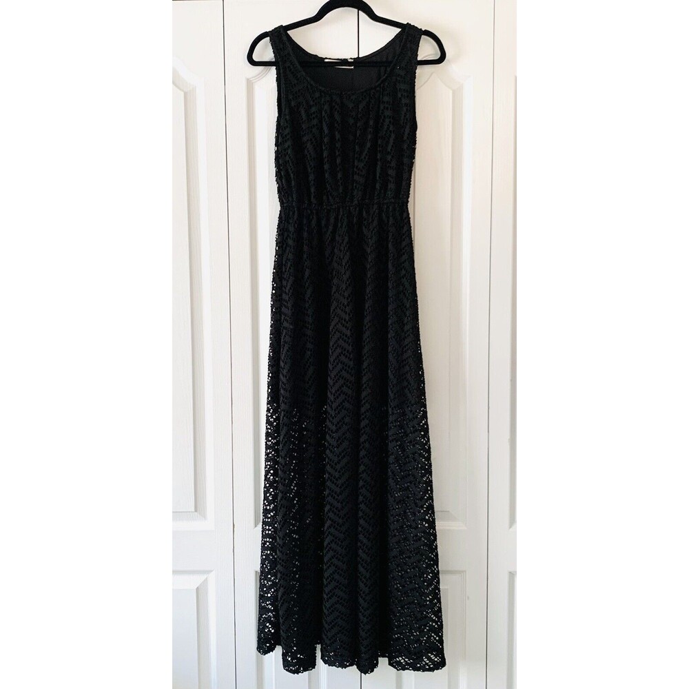 Liberty Love Crochet Maxi Dress Women Small S Black Open Eyelet Boho